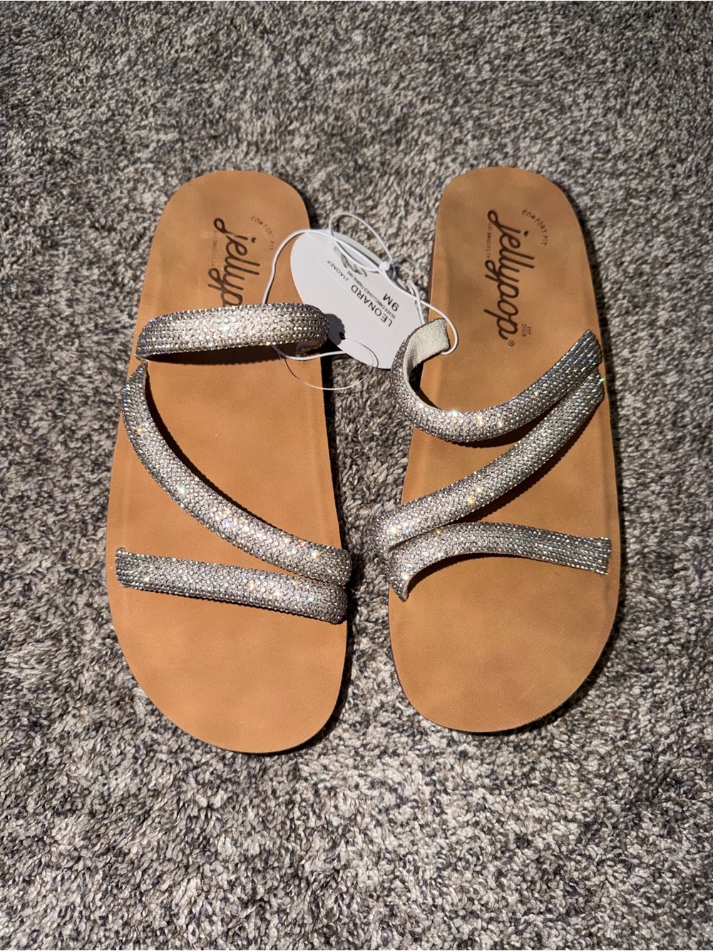 Jellypop Silver Strappy Slide Sandals for Women NWT